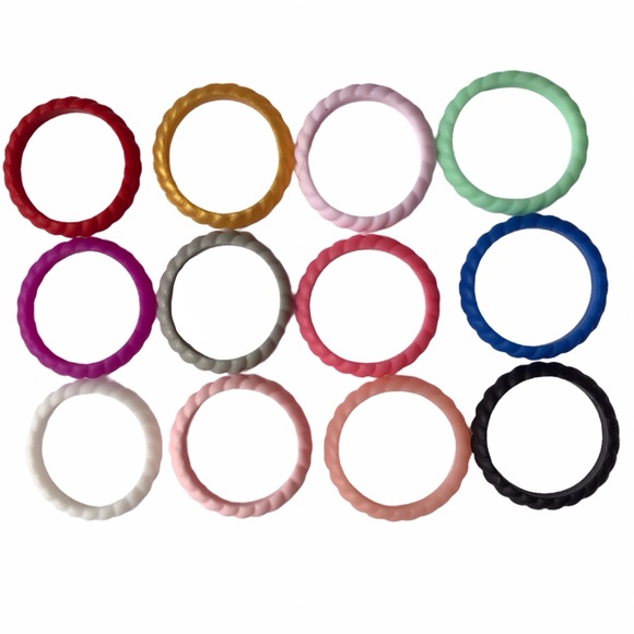 NEW 12 Silicone Rings Band Size 5 Stackable Multi-Color - Picture 6 of 9